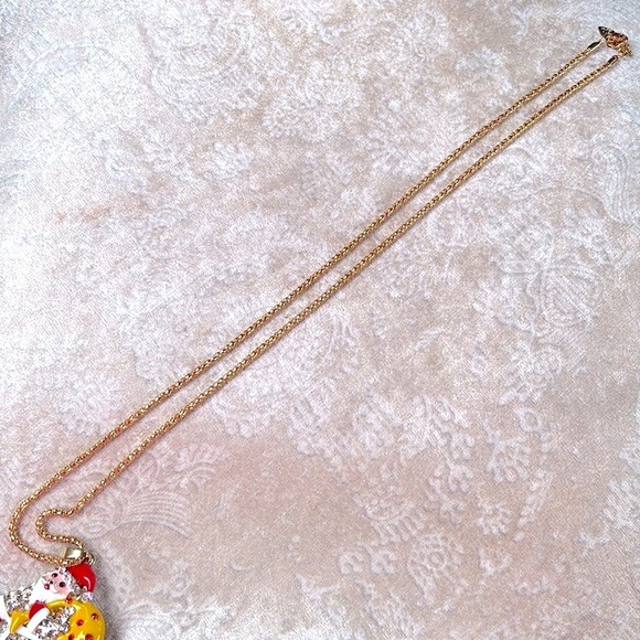 Betsey Johnson Crystal Santa Claus Christmas Gold Tone Long Chain Necklace - Picture 9 of 11